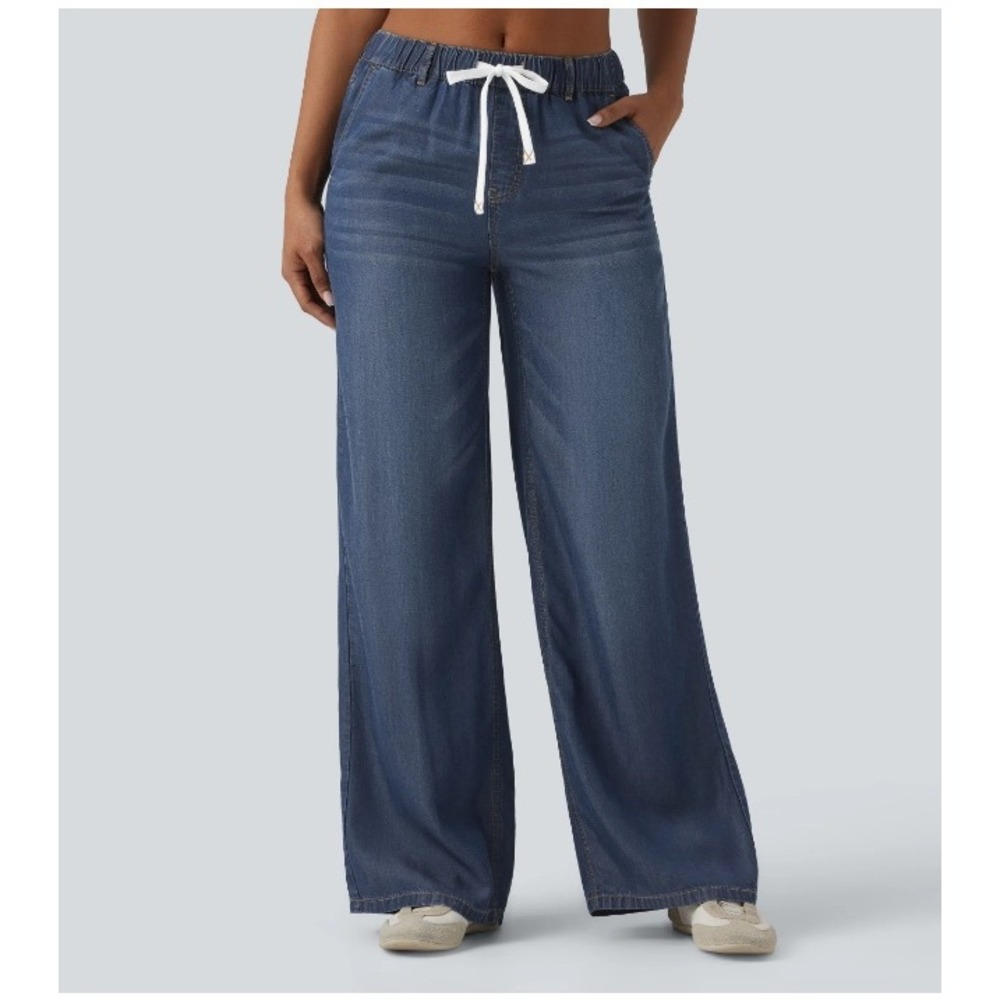 HALARA Wide Leg Denim-Blue Drawstring Pants - Picture 2 of 11